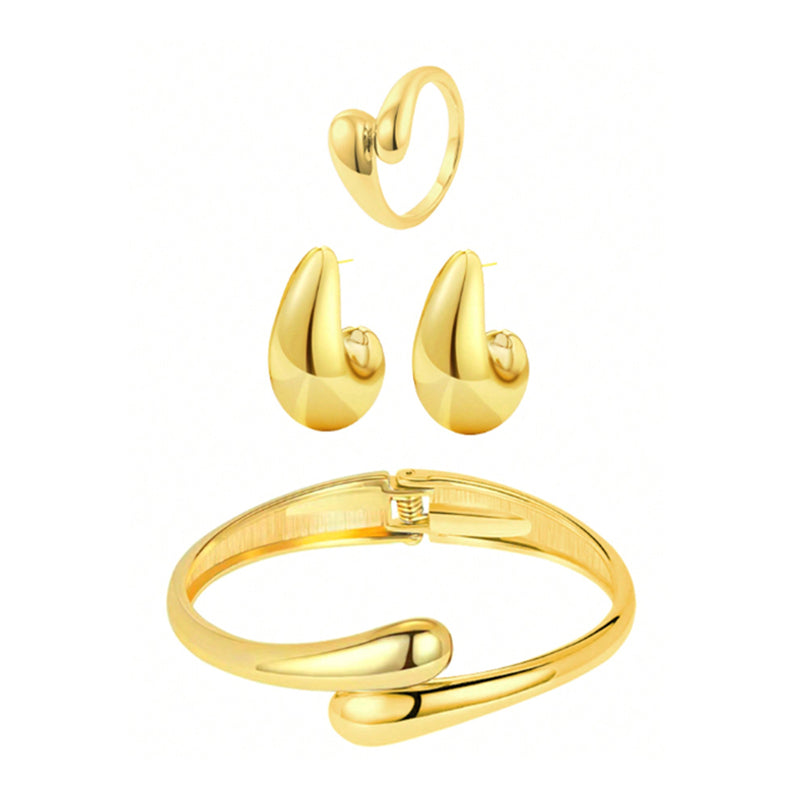 Drop Set in Stainless Steel – Earrings, Ring and Bracelet