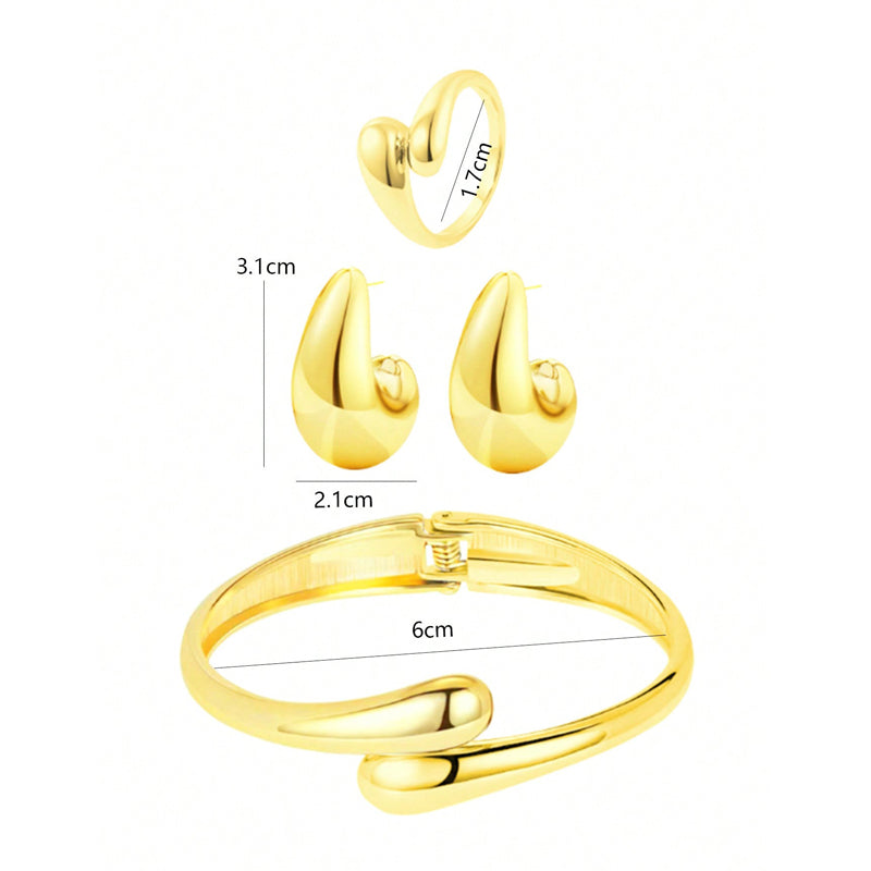 Drop Set in Stainless Steel – Earrings, Ring and Bracelet