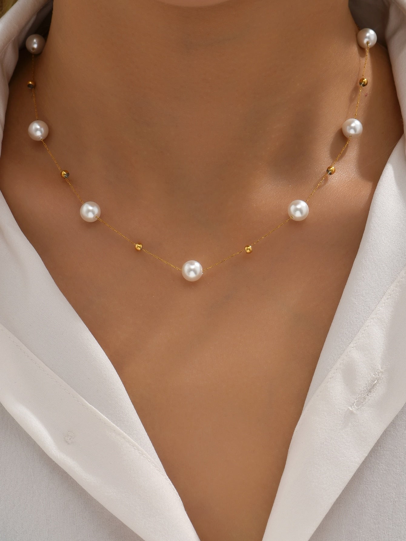 Intercalated Synthetic Pearl Necklace