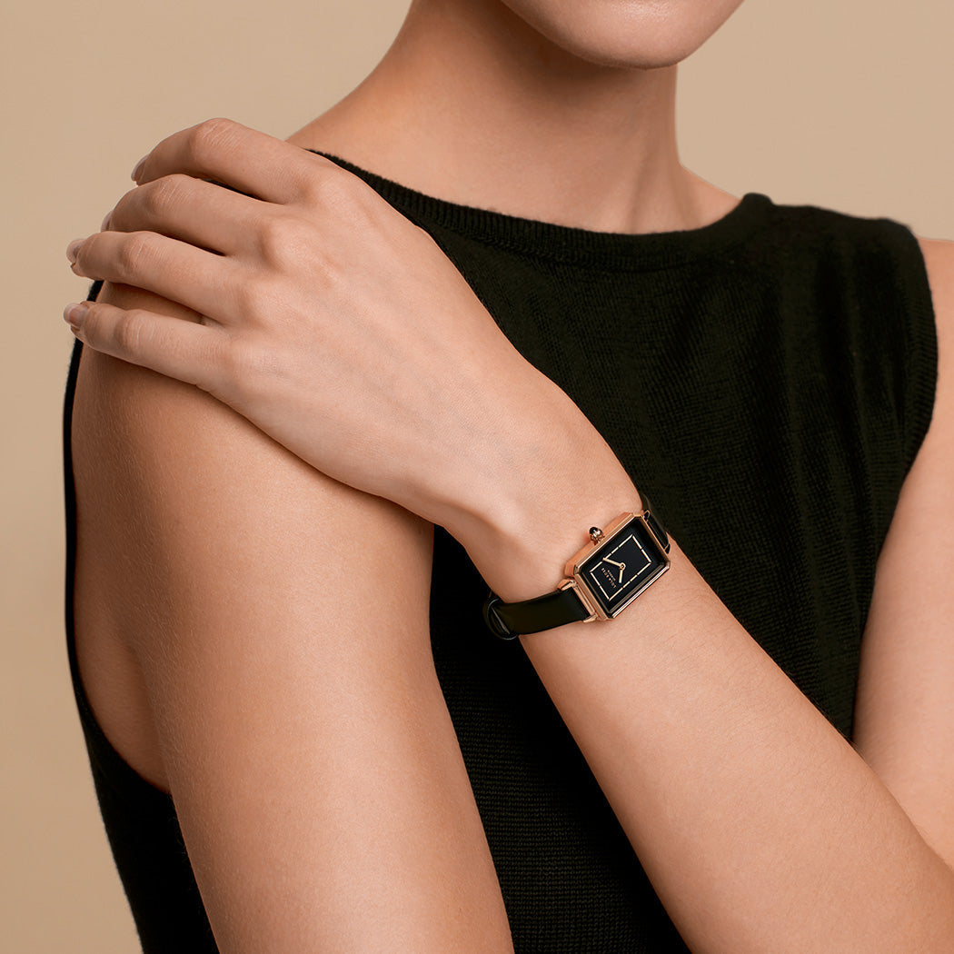 Black Onyx Watch with Rose Gold