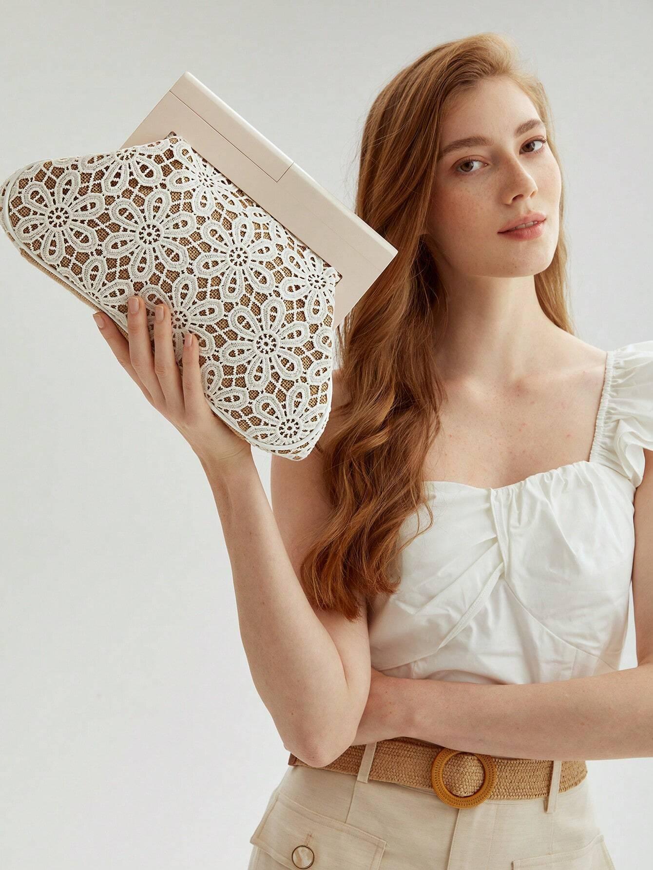 Clutch Bag with Hollow Floral Design - Carmela