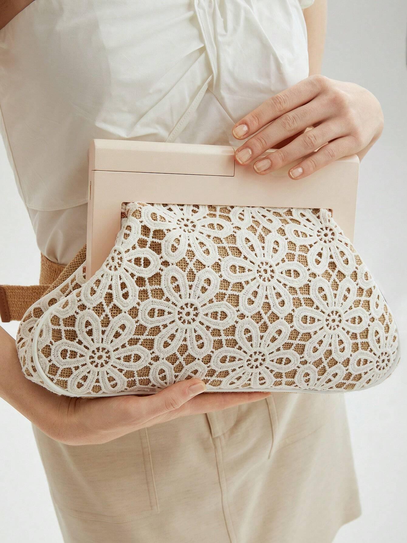 Clutch Bag with Hollow Floral Design - Carmela