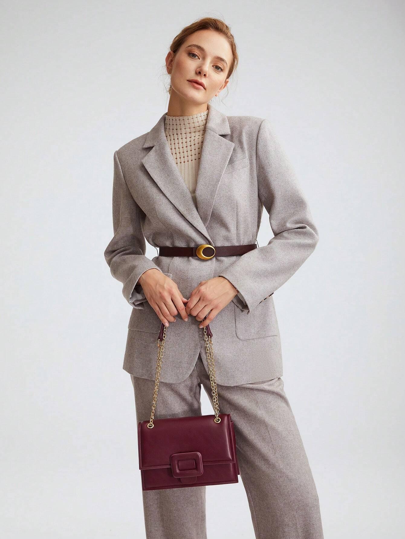 Shoulder Bag with Chain and Buckle - Stella